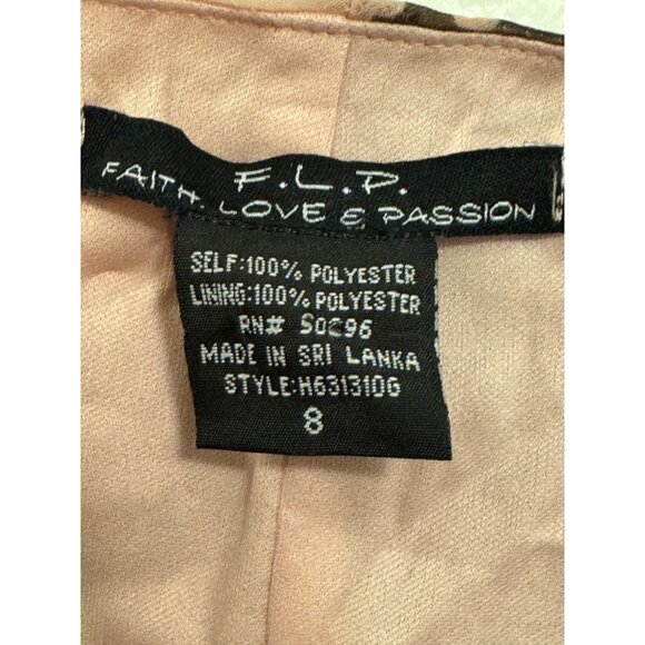 F.L.P. Floral Pink & Brown Sheer Asymmetrical Midi Dress Size 8 Polyester Lining - Picture 2 of 9